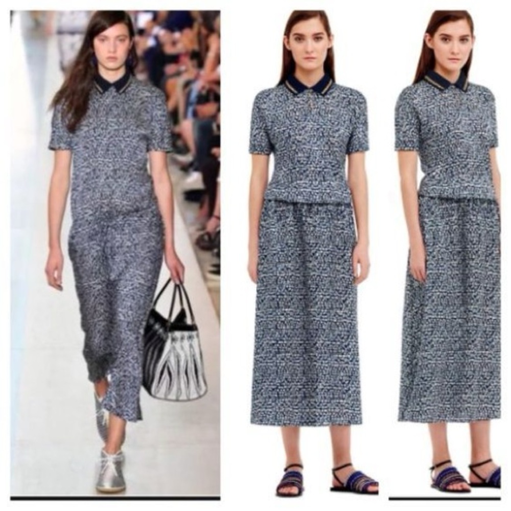 Tory Burch Silk Honeycomb Blue White Maxi Dress
